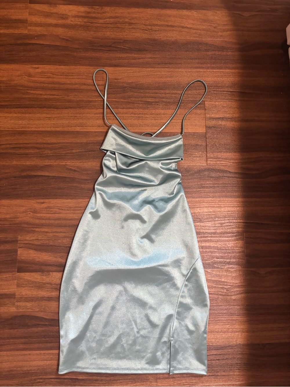 Satin Cowl Neck Slip Dress in Light Blue